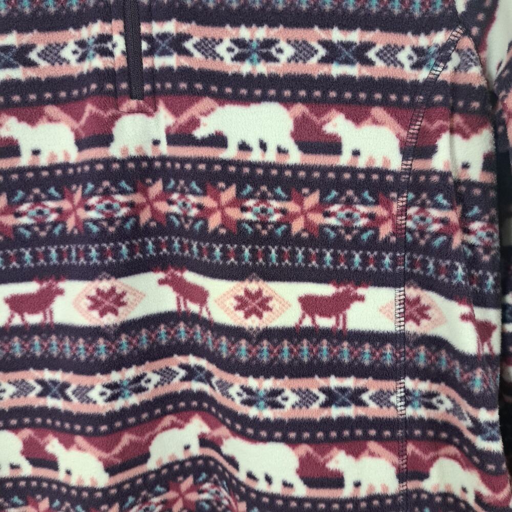 Lands' End Women's Medium Petite Quarter Zip Pull Over Fleece Winter Animals - Picture 3 of 7